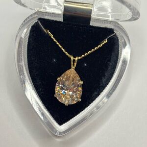Elegant Gold-tone Crystal Teardrop Pendant Necklace | NEW with box